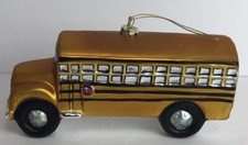 Yellow School Bus Blown Glass Christmas Ornament 7" x 2.25" x 3" Vintage 2002