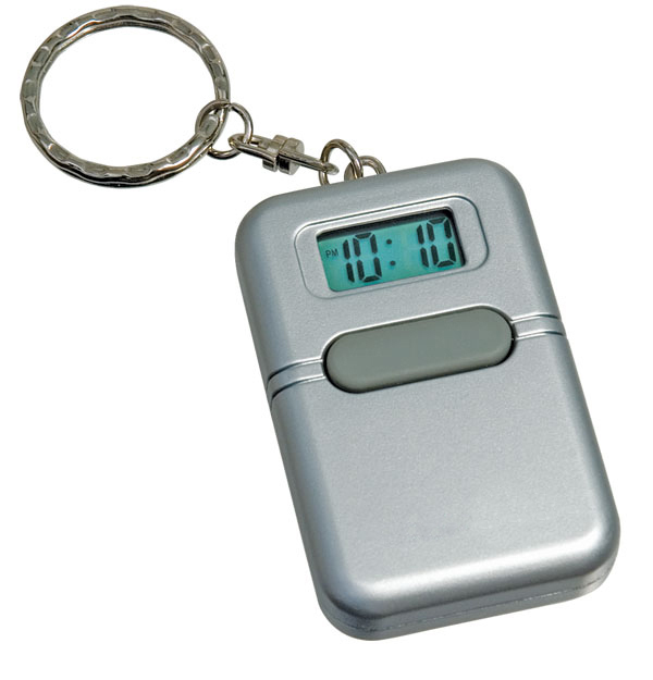 Key Chain W/ Alarm & Lcd Screen, Silver - English, New Batte