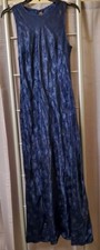 Steppin Out Women’s Navy Blue Vintage Y2K Floral Satin Slip Maxi Dress Gown