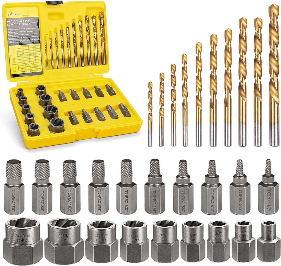 Topec Bolt Extractor Kit, 29 Piece Screw Extractor and Left Hand Drill