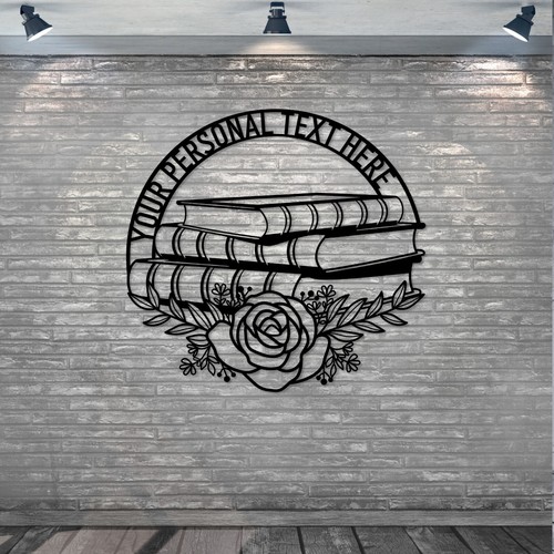 Personalized Bookcase Text Metal Sign. Custom Reading Room Wall Decor Gift - Picture 2 of 6