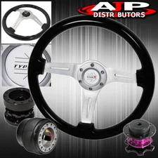 Quick Release For 84-89 Accord + Black Wood Deep Dish Steering Wheel + Extender