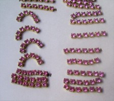 20 piece Rhinestone Chain Pieces -Cut Crystal Strips- 7/10" long- Pink color-3mm