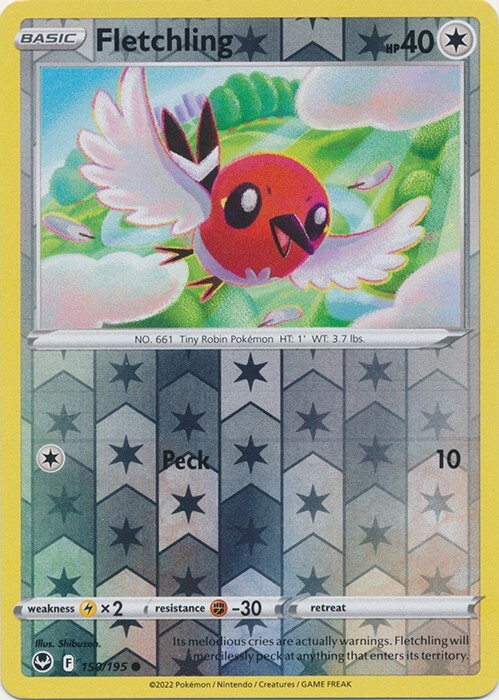 Reverse Holo Fletchling 150/195 Common Silver Tempest Pokemon TCG