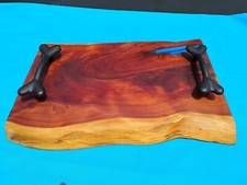 Handmade Live Edge Red Cedar Wood, Blue Food Grade Epoxy Inlay 2 Black Cast Iron