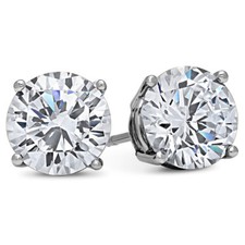 2 Carat CZ Earrings Cubic Zirconium Brilliant Cut girls Womens WHITE GOLD PLATED