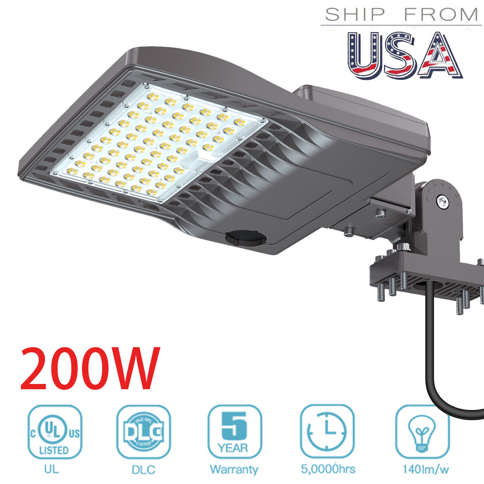 200W LED Shoebox Light IP65 Waterproof Outdoor Street Parking Lamp 5000K Daylight