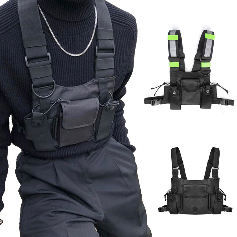 Men Waterproof Vest Adjustable Chest Bag Harness Waist Bag Functional