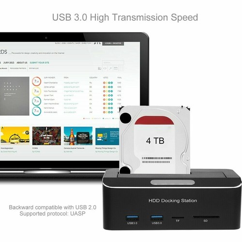 USB 2.5"/3.5" Dual Slot SATA 3 HDD Hard Drive Docking Station Card Reader SLS - Picture 3 of 12