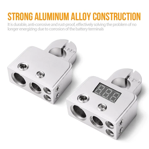 2X Digital Car Battery Terminal Connectors w/ Voltmeter Power Post 0/4/8 Gauge - Picture 7 of 13