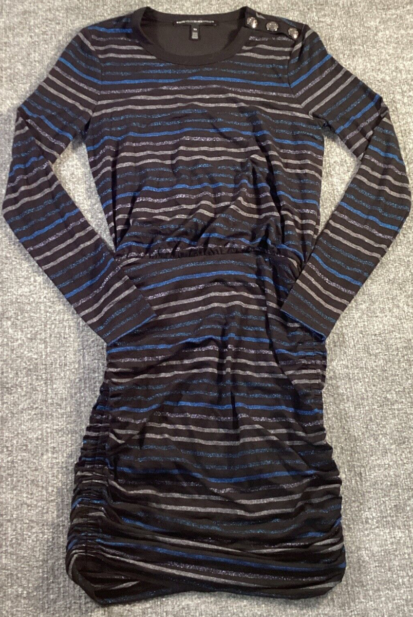 White House Black Market Dress Womens Extra Small Striped Black Metallic Blue White House Black Market Dress Womens Extra Small Striped Black Metallic Blue