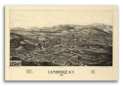Cambridge New York 1886 Historic Panoramic Town Map - 16x24