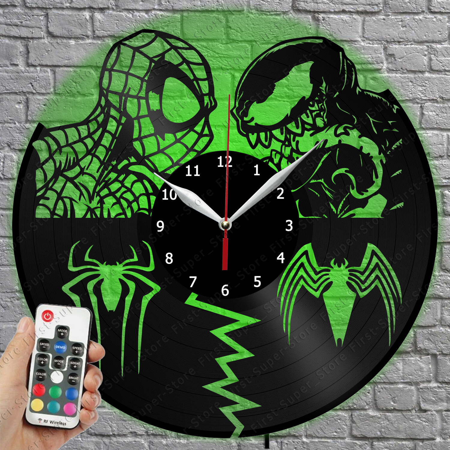 Spiderman vs Venom LED Wall Clock with Vinyl Record Design and Light
