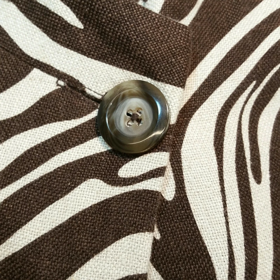 Michael Kors Womens Blazer Sz 2 Zebra Animal Print Linen 3/4 Sleeve Tweed Jacket - Image 3 of 4