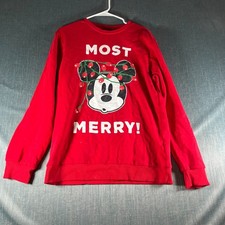 Disney Mickey Mouse Women's Sweatshirt Size M Red Christmas Most Merry Cotton