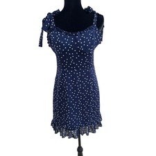 Forever 21 Navy Blue Polka Dot Ruffle Mini Dress Tie Shoulder Large