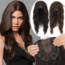 Women Topper Real As Human Hair Toupee Clip in Wavy Hairpiece Middle Part Large