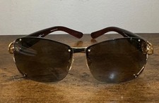 Gucci Men  s Rimless Sunglasses Gradient Brown Lenses Gold Tone Metal Frame
