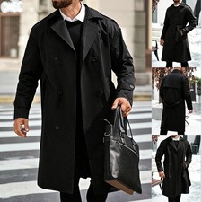 Herren Trenchjacke Zweireiher Business Mantel Windbreaker Schwarz