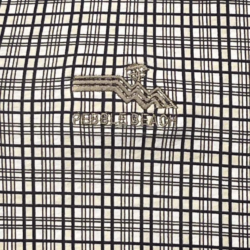 VINTAGE Pebble Beach Polo Shirt Mens Large Black White Plaid Beige Collar Golf - Image 3 of 4