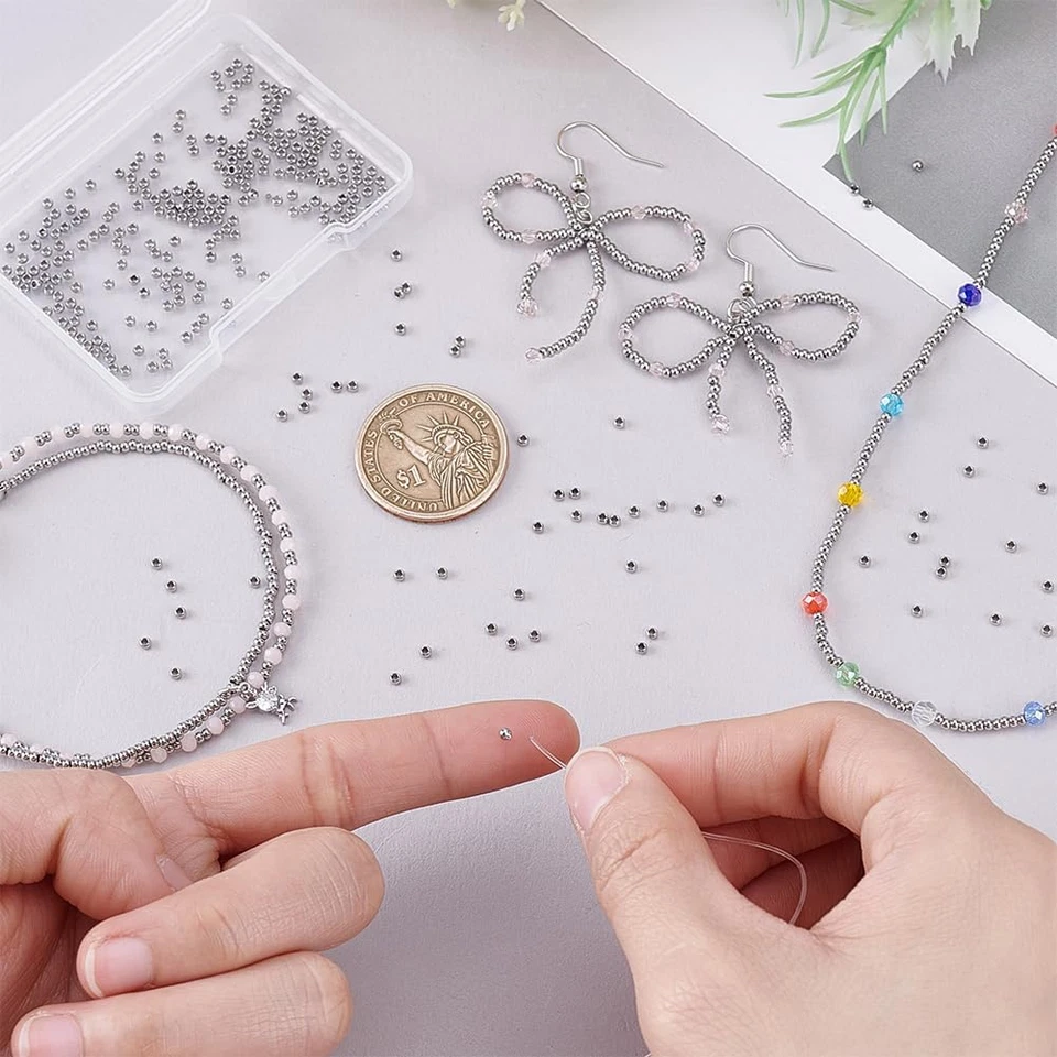 1000Pcs Stainless Steel Beads 2Mm Tiny round Spacer Beads Rondelle Beads Metal S - Image 2 of 4