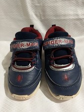 Boys Navy Spider-Man Light-up Sneakers w/Elastic Laces, Hook  Loop Closure sz 8