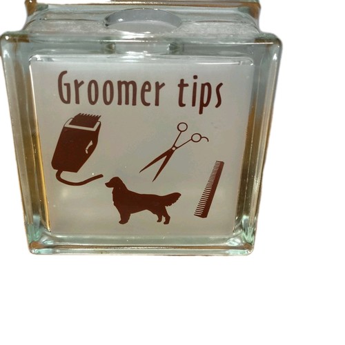 Handmade Glass Block Dog Grooming Glass Tip Jar ๐๐