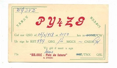 QSL Card PY4ZG Belo Horizonte Brasil 1958 Paiz de Future