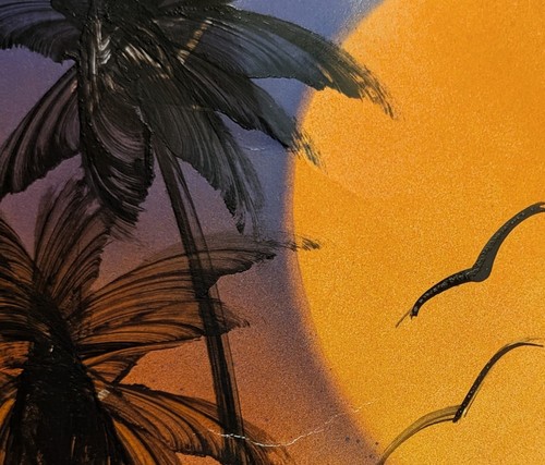 Original Hand Painted Tropical Art Heart Sunset & Palm Trees, Signed - Picture 5 of 5