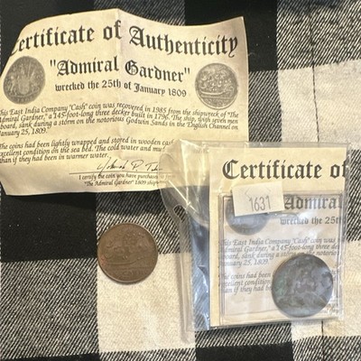 1808 British East India Company X Cash Copper Coin KM#111 Admiral Gardner