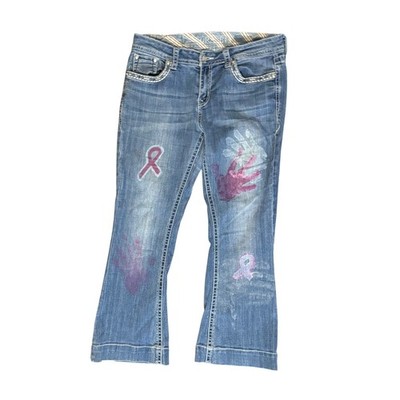 Grace in LA Breast Cancer Awareness Jeans Womens 28 Blue Star Handprint Bootcut
