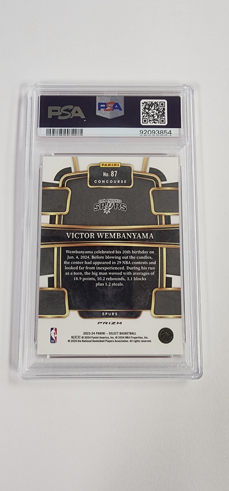 PSA 10 2023 PANINI SELECT #87 VICTOR WEMBANYAMA ORANGE FLASH view 4