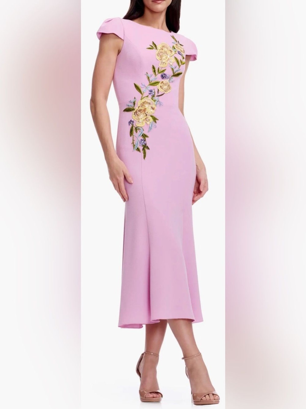 NEW Dress The Population Sheryl Floral Appliqué Midi Cocktail Dress sz M