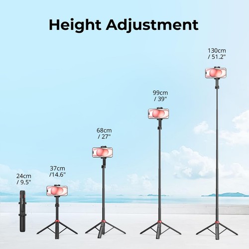 Phone Tripod Stand w Remote, 51" Portable Selfie Stick, for iPhone, Android, ... - Bild 4 von 9