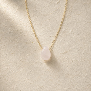 Authentic Natural Rose Quartz Water Drop Necklace | 18K Gold Plated | Dainty Love Stone