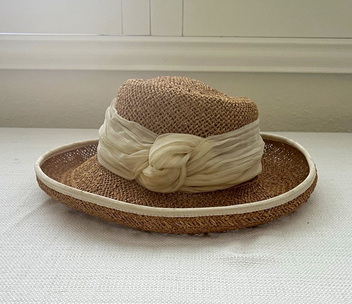 Eric Javits Vintage Woven Straw Sun Hat Chiffon Scarf Knot Nordstrom Resort