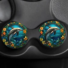 Dolphin Floral Set of 2 Custom Car Coasters