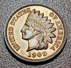 1909 Indian Head Cent Red & Brown BU UNC Lustrous Better Date Coin IHC Penny