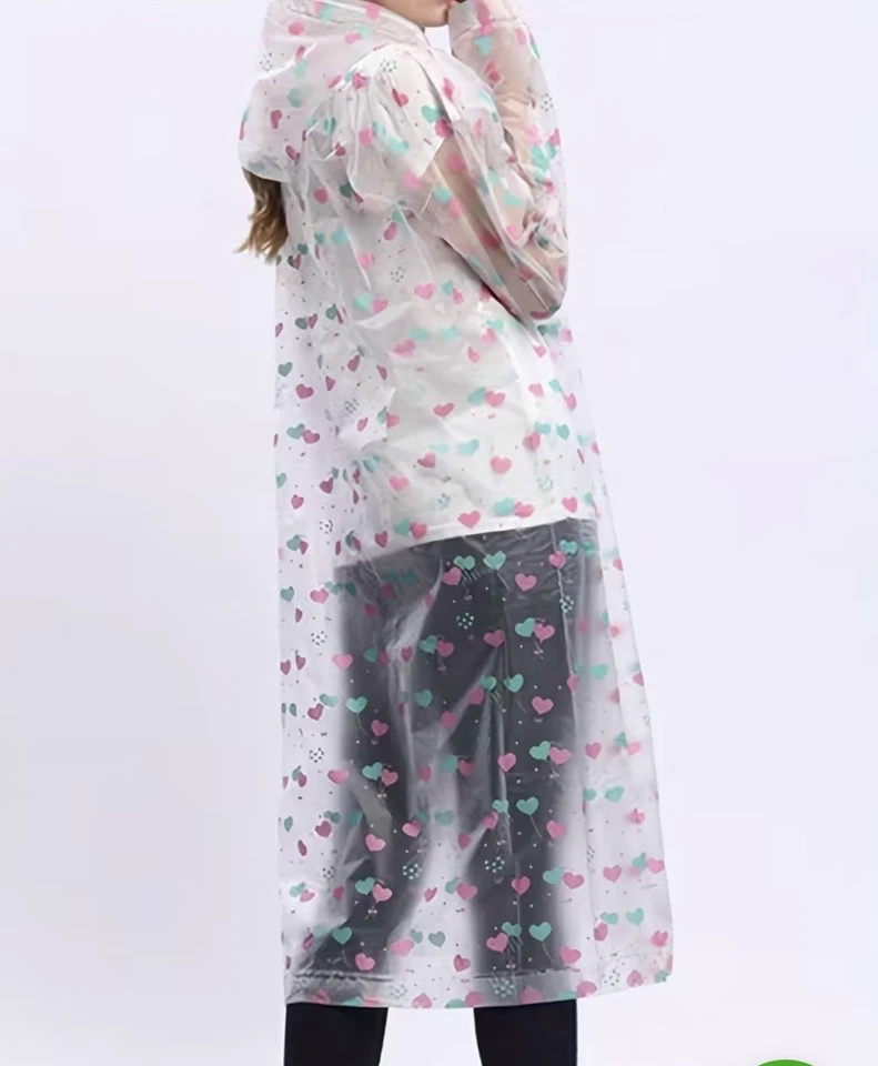 Womens Raincoat Thickened Waterproof Rain Coat Mac Transparent with Hearts - Image 4 of 4