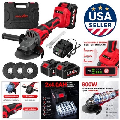 4-1/2 inch Cordless Angle Grinder, 12000 RPM with Fast Charger & Safety Guard