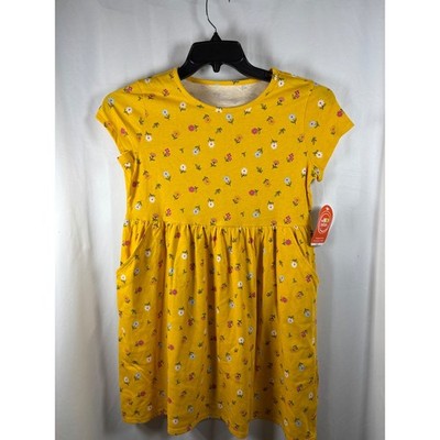 Wonder Nation Girls Floral SS Play Dress Yellow  10-12 Plus NWT