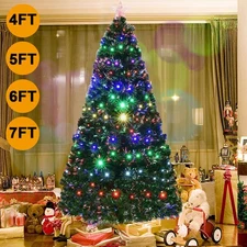 Fiber Optic Christmas Xmas Tree Pre Lit Colour Changing LED Lights Star Green US