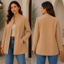 Tahari Faux Suede Collarless Blazer Jacket Size 8