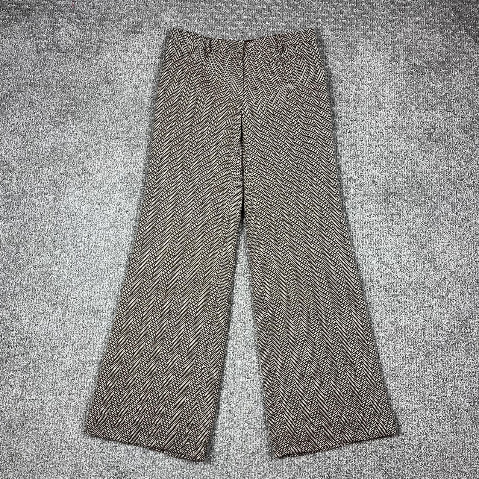 Per Se Pants Womens 4 Brown Wool Herringbone Wide Leg Tweed Trousers Preppy