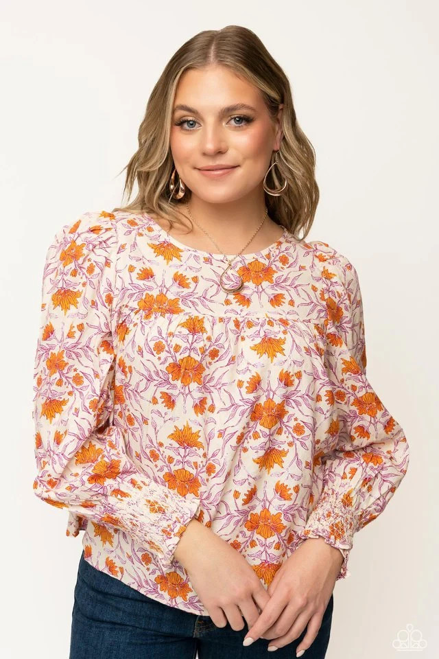 Universal Thread Cream Orange Lavender Floral Bal… - image 1