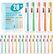 20 Pack Disposable Toothbrushes with Toothpaste, 1 Count (Pack of 20) 