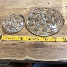 2 Vintage Clear Glass Flower Frogs 5" 16 hole 3." 11 hole Flower Frog