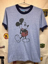Vintage 80's Mickey Mouse Disney Character Fashions Heather Blue Ringer T-Shirt: