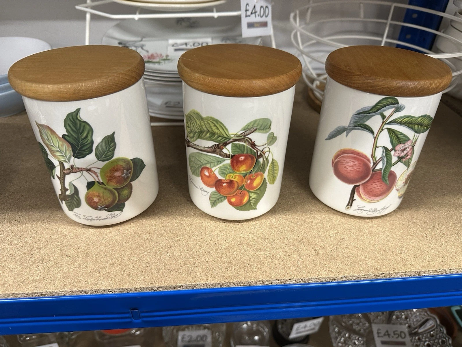 Canisters Jars X 3 Pomana Portmeirion White Ceramic Fruit Teak Lids 9 X 14cm