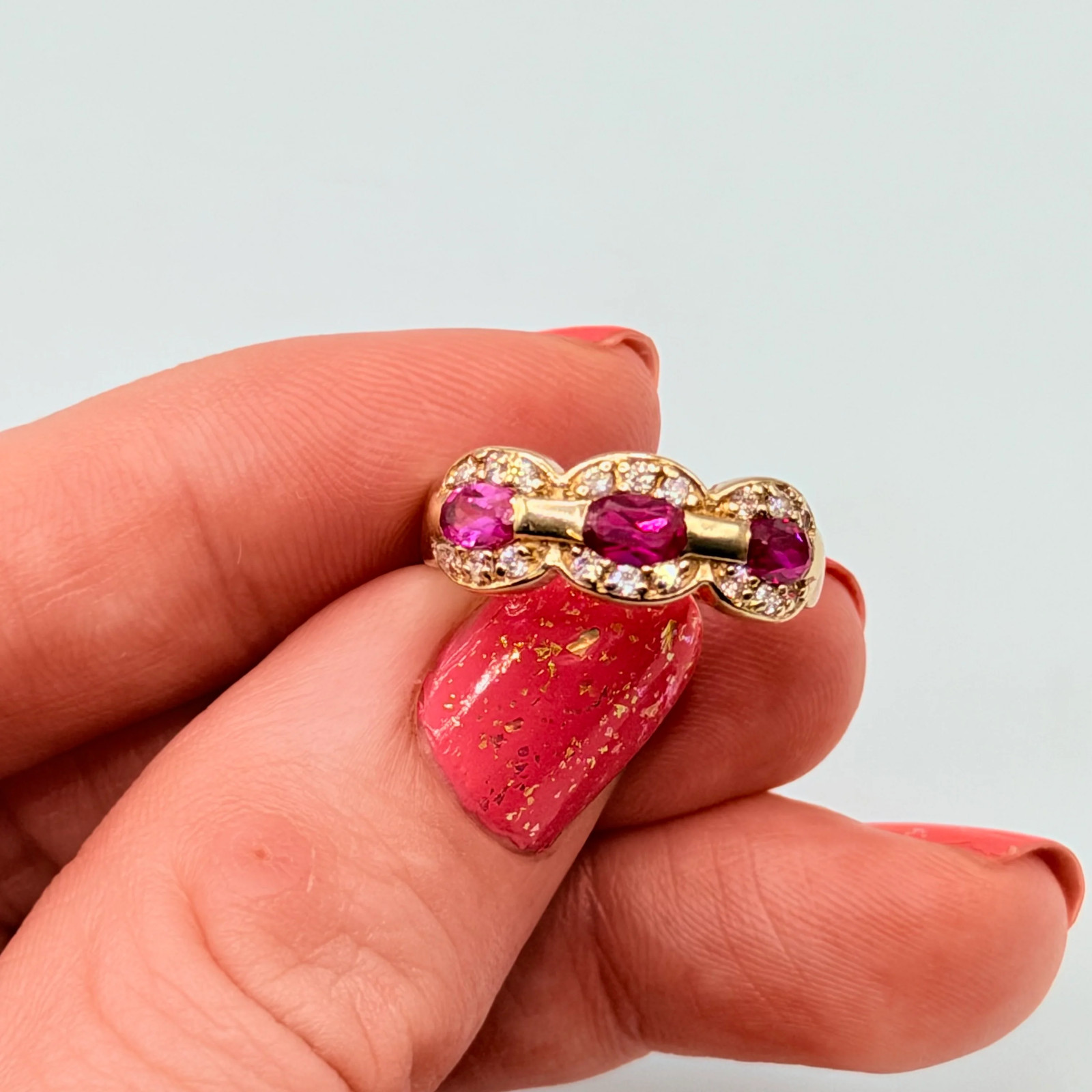 Solid 14K Gold Ring with Ruby, Pink Sapphire & Ge… - image 11